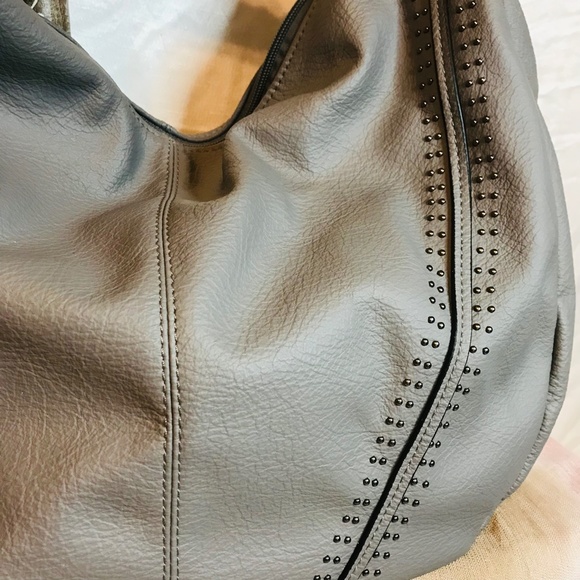 Gray Studded Kilamal Leather Shoulder Bag Purse - Picture 2 of 4